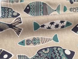 blue fish marine fabric linen look