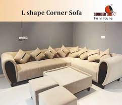 wooden cotton l shape sofa set without