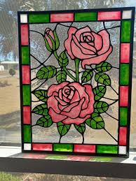 Pink Roses Stained Glass Window Panel
