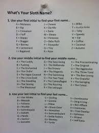 Whats Your Sloth Name Sloth Names Funny Movie Names