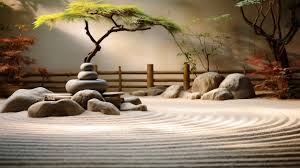 A Zen Garden With A Wooden Fence And A