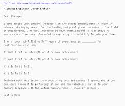 Highway Engineer Cover Letter Job Application Letter