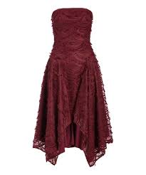 Bariano Australia Wine Lace Handkerchief Hem Strapless Dress Women