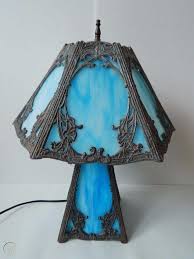 Antique Slag Glass Lamp Blue White
