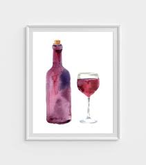 wine bottle and wine glass print wine