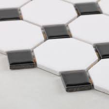 Porcelain mosaic floor and wall tile. Glazed Porcelain Mosaic Octagonal Dot Black And White Ceramic Tile Stickers Bravotti Com