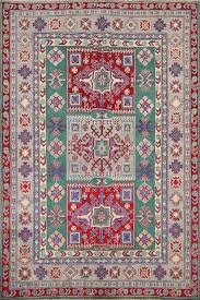handmade green kazak oriental rug 5x7
