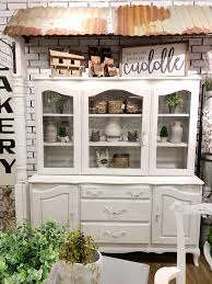 chalk painted hutch and china cabinet