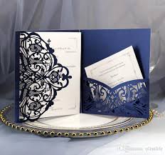 2019 Navy Blue Color Laser Hollow Invitation Customization Invites With Envelope Wedding Accessory Blank Inner Custom Printed 2018