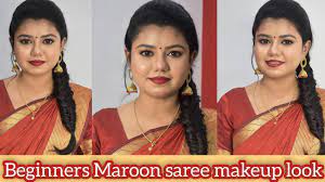traditional maroon saree makeup look