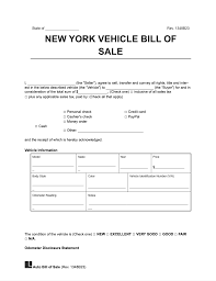 new york motor vehicle bill of form