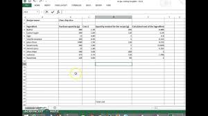costing a recipe part 2 excel