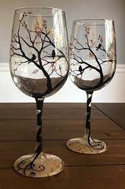 Bird Hand Painted Wine Glasses Tree