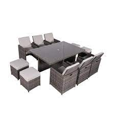 Cube Grey 11 Piece Wicker Outdoor Dining Set With Grey Cushions