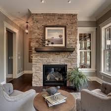 Gray Stacked Stone Fireplace With Black