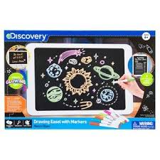 This cool easel includes an action button that lets kids choose from five light modes and comes with washable markers that interact with light, so it's simple to make bright and fun doodles. Discovery Drawing Easel With Markers Discovery Toys Drawing For Kids Discovery Kids Toys