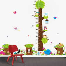 Us 7 18 15 Off Lovely Jungle Owl Monkey Tree Height Measure Wall Stickers For Kids Rooms Cartoon Animal Growth Chart Wall Decals Home Decor Art In