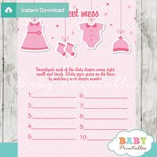 The guest with the brown spot dirty diaper is the winner! Pink Clothesline Baby Shower Games D150 Baby Printables