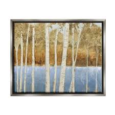 Birch Tree Lake Landscape Blue Gold