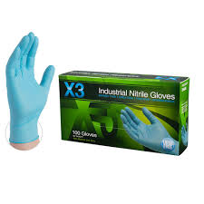 Ammex X3 Blue Nitrile Industrial Powder Free 3 Mil Disposable Gloves 100 Count Large
