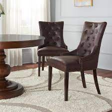 Brown, leather kitchen & dining room chairs : Home Decorators Collection Bardell Upholstered Tufted Dining Chair With Brown Faux Leather Seat And Nailheads Set Of 2 22 In W X 38 In H 3186 D Chair W The Home Depot