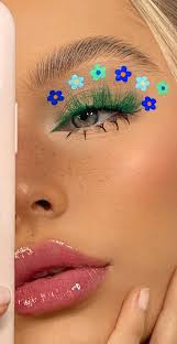 blue and green flower eye makeup look