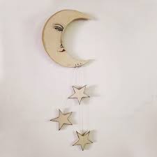 Ceramic Moon And Stars Wall Sculpture