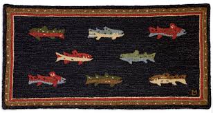 river fish hooked wool rug