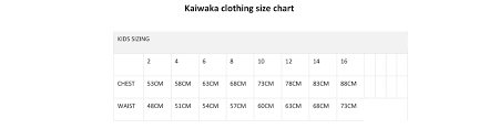 kaiwaka kids clothing size charts