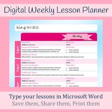 Digital Weekly Lesson Plan Template Microsoft Word Printable