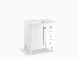 A white countertop and a ceramic under mount sink to round out the design. K 99530 Lgr Poplin 30 Inch Vanity With Legs 1 Door 3 Drawer Kohler Canada