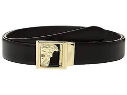 Versace Collection Mens Medusa Plaque Belt Black Gold 95