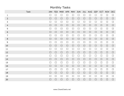 Printable Monthly Tasks Chore Chart