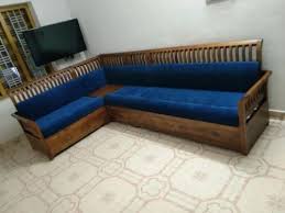5 seater cotton teak wood corner sofa