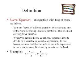 Literal Equations And Formulas Section