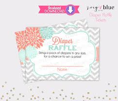 Floral Diaper Raffle Tickets Mint Coral Chevron Girl Baby Shower