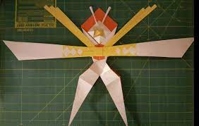 Life-size papercraft version of Pokémon Sun and Moon Ultra Beast Kartana  made out of construction paper