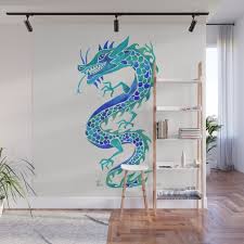 chinese dragon blue palette wall