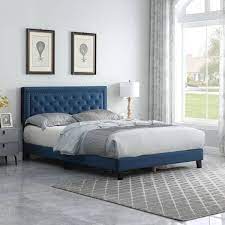 blue velvet tufted queen bed frame