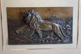 Bronze Wall Art Of Lions 1940s For
