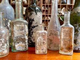 Real Salvaged Labeled Antique Bottles