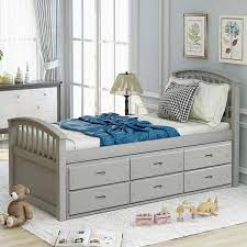 gray storage bed solid wood frame twin
