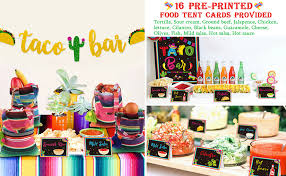 A taco bar is an easy way to entertain a large crowd and i'm going to show you 6 easy tips to create your own fiesta themed graduation party everyone will love. Amazon Com Taco Bar Decoration Kit Banner Sign Tents Garland For Cinco De Mayo Mexican Fiesta Themed Party Bachelorette Bridal Shower Housewarming Toys Games