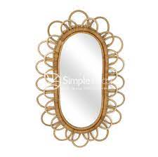Oval Flower Natural Rattan Mirror For