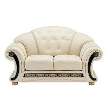 Esf Versachi Classic Ivory Beige Top Grain Italian Leather Living Room Set 3pcs