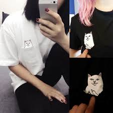 The moment someone pisses you off, simply pull down the shirt pocket and the adorable kitty cat will flip off whoever is looking directly at you. Summer Totoro Alien Printed White Cat Middle Finger Pocket T Shirt Women Harajuku Short Sleeve Tops Couple Tee Plus Size Gray Shirts And Blouses For Women Tee Shippingtee Mark Aliexpress