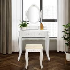 vanity set with mirror and bench white