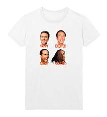 Lumashirts Nicolas Cage Mood Faces Con Meme Air D22 White Unisex Adult Tshirt Shirt Sm White