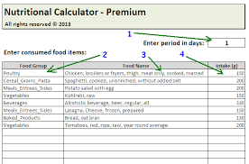 Daily Calories Food Nutrition Excel Spreadsheet Calculator