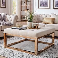 Kick up your feet and rest them on top of one of these ottomans. Weston Home Libby Dimpled Tufted Cushion Ottoman Coffee Table With Champagne Gold Straight Base Beige Linen Walmart Com Walmart Com